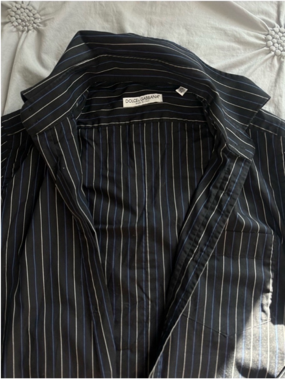 Dolce & Gabbana Black Blazer with Slim Blue Pinstripes - Picture 6 of 8